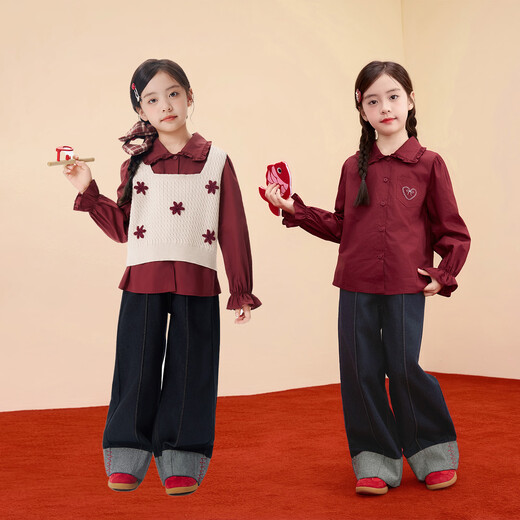 Xiaoyinman Children's Clothing Girls New Year Jeans Back Pocket Cat Embroidery 26 Spring Medium and Large Children's Loose Casual Pants Denim Black 150