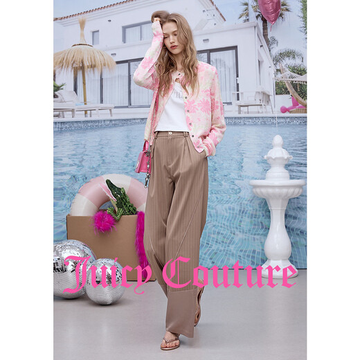 Juicy Couture Jacket Women's 26 Spring New Contrast Color Flower Printed Knitted Thin Sweater Cardigan Pink L