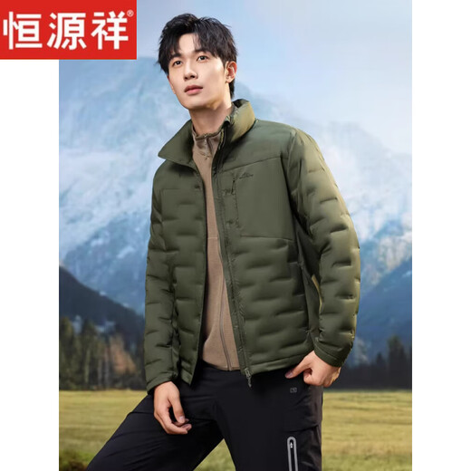 恒源祥轻奢轻薄羽绒服男冬季2026新款立领保暖薄款内外双穿内胆夹克外套 军绿色 S 【建议90-115斤】
