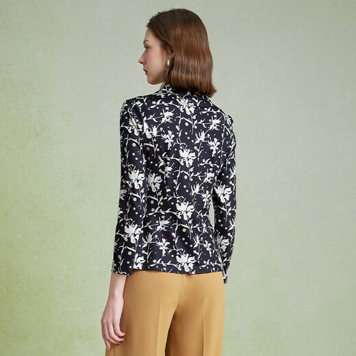 MORELINE Mulan French light luxury printed shirt for women 2026 spring new high-end suit collar age-reducing slim shirt Ink roll white drawing M