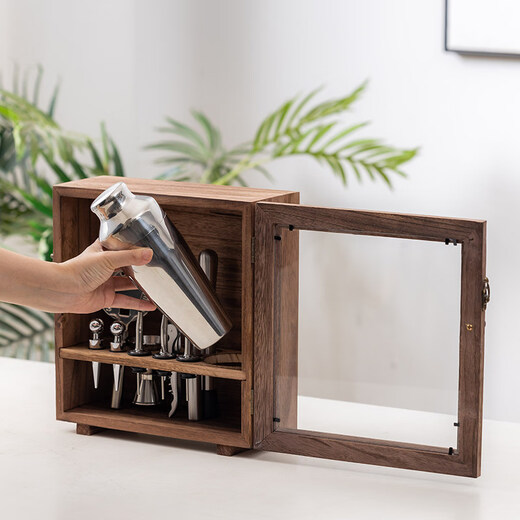 MPPMCK German imported bartender set dust-proof wooden box 304 stainless steel shaker bar supplies professional bartender three-stage dust-proof set