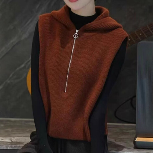 2025 new autumn pullover solid color lazy style half-zip top for women CSqy lazy style hooded vest jd khaki one size 80-160Jin Jin equals 0.5 kg can be worn