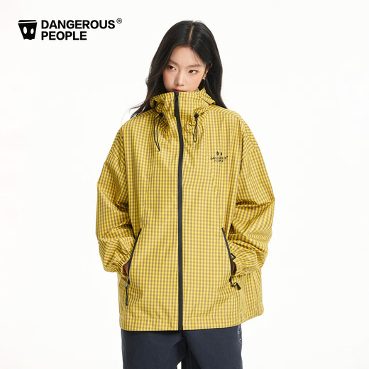 Dangerous people薛之谦dsp新年礼遇季早春户外潮牌防泼水连帽机能风格子外套 黄色 S