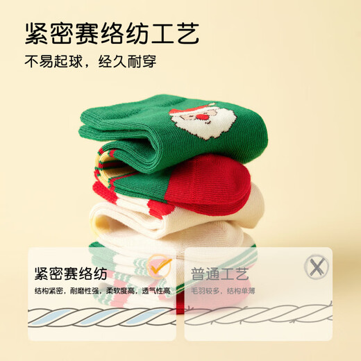 Niduoxiong children's red socks autumn and winter cotton socks New Year socks Christmas socks baby mid-calf socks New Year baby socks one year old AW2314 Christmas model 6 pairs June-December (suitable for feet 9-11cm long)
