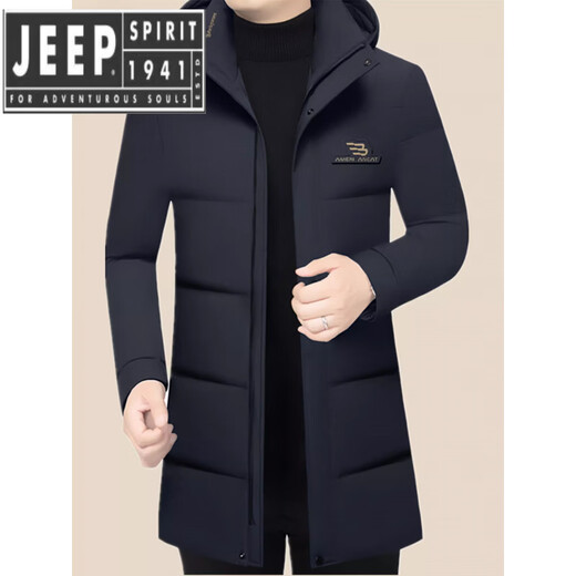 JEEP SPIRIT Jeep Spirit Down Jacket for middle-aged men, fashionable and casual, mid-length, thickened milk silk five-proof jacket, navy blue 3XL 190 (165-180Jin Jin equals 0.5kg)