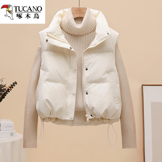 Woodpecker (TUCANO) no-wash white duck down vest women's short 2026 autumn and winter Korean version stand-up collar small vest vest jacket off-white one size