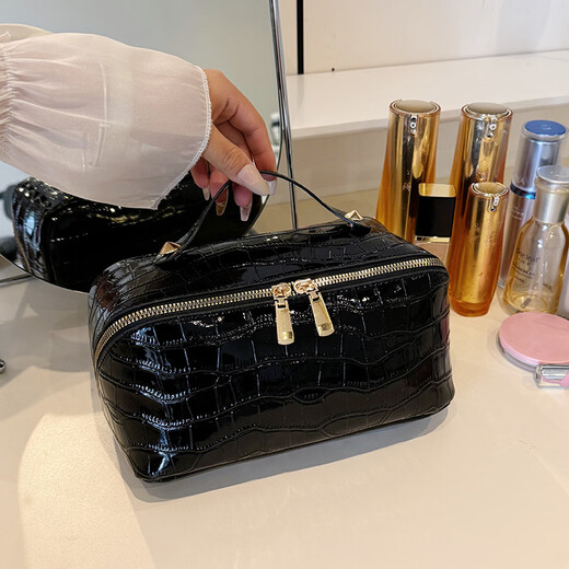 Enjoyment House Large Capacity Cosmetic Bag Portable Outing Women's 2025 New High-Looking Cosmetic Storage Bag Multi-Layer Waterproof Travel Black