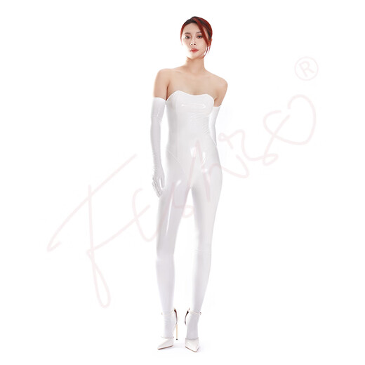 Ftshist sexy bunny girl cosplay queen high-gloss patent leather latex large size charming off-shoulder bodysuit tube top patent leather-black S