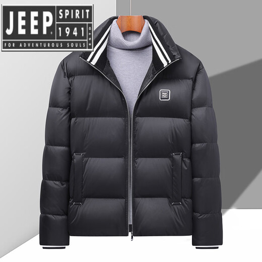 JEEP SPIRIT Зимняя куртка-пуховик с воротником-стойкой Мужская короткая утолщенная зимняя куртка на утином пуху Молодежная мода Модный пуховик черного цвета 3XL