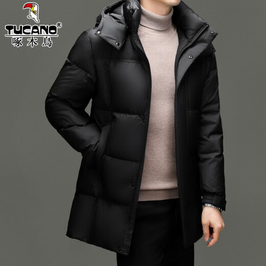 啄木鸟羽绒服男2025冬季白鸭绒中长款高充绒量羽绒大衣中年爸爸男士外套 639黑色 M 170