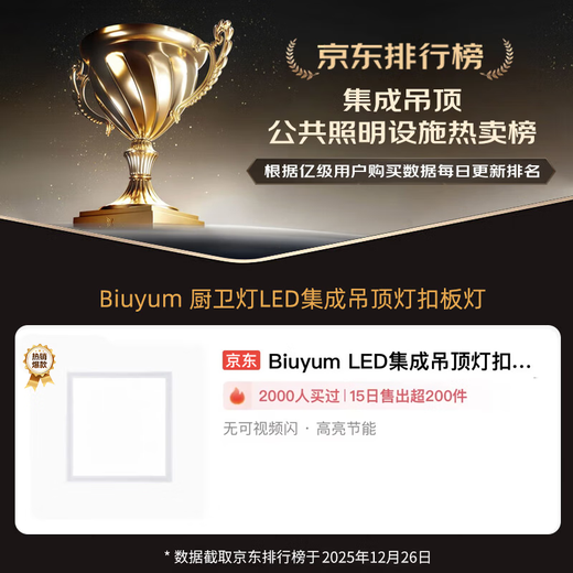 Biuyum LED integrated ceiling light gusset light 24W embedded flat panel light 300*300 white light 6000K