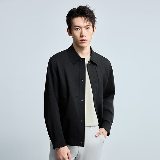 LiLang Light Fashion Men's Stretch Anti-Wrinkle Windbreaker Men's Youth Commuting Easy-Care Four-button Work Jacket Black (A6CFY0022H) 6XL (200)