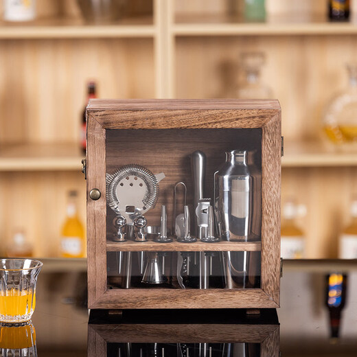 MPPMCK German imported bartender set dust-proof wooden box 304 stainless steel shaker bar supplies professional bartender three-stage dust-proof set