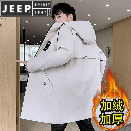 JEEP SPIRIT外套男秋冬款男士风衣中长款加绒加厚休闲韩版百搭男棉衣薄厚可选 加 绒加 厚 款S3-8029米色 XL 120-135斤