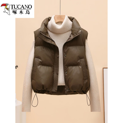 Woodpecker (TUCANO) no-wash white duck down vest women's short 2026 autumn and winter Korean version stand-up collar small vest vest jacket off-white one size