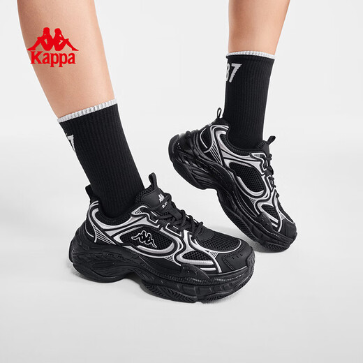 Kappa (Kappa) women's shoes dad shoes for women 2026 spring new soft-soled all-match sports shoes thick-soled casual shoes heightening shoes for women black/silver 38