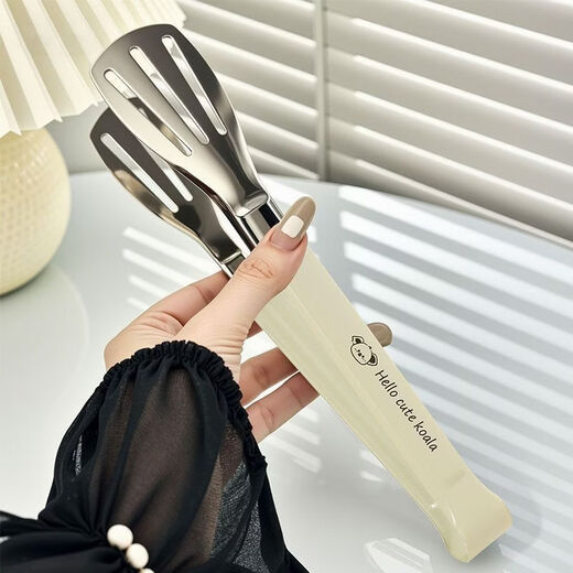 Special frying tongs, multifunctional stainless steel food tongs, bread tongs, barbecue steak tongs, three-wire tongs, draining tongs, thickened stainless steel, cream white large size, 2-pack, ultra-low price package