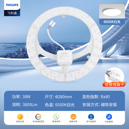 Philips (PHILIPS) LED ceiling lamp wick 38W white light 6500K high color rendering energy-saving lamp panel magnetic modification replacement light source lamp panel module (diameter 280mm)