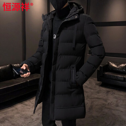 Hengyuanxiang 2026 autumn mid-length down men's middle-aged and elderly ultra-thick warm military coat fat man's cotton-padded jacket 9588 black M 90-110Jin Jin equals 0.5 kg