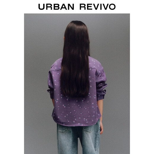 UR new winter children's clothing girls casual floral lapel patch pocket denim shirt UGH850006 purple print 140
