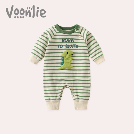 Fanxian baby clothes, spring clothes, newborn boy jumpsuit, full moon, 100 days, super cute, cute dinosaur harem spring and autumn, green 66cm