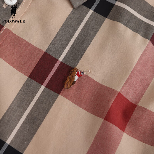 POLOWALK store same style children's clothing summer boys short-sleeved shirt plaid lapel top khaki 120 cm