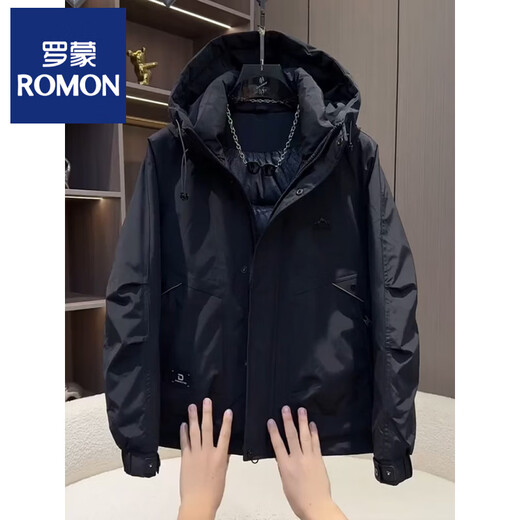 ROMON workwear down jacket men's winter thickened American style jacket duck down hooded jacket men's warm and cold-proof beige XL recommended 140-155Jin Jin equals 0.5 kg