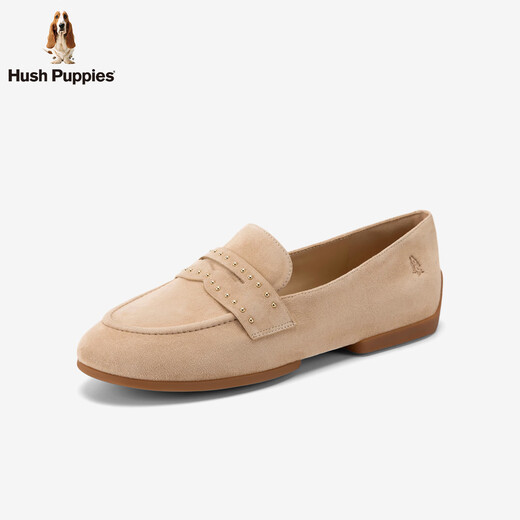 Hush Puppies shopping mall same style 26 new comfortable flat-soled beanie shoes one-leg loafers lambskin women's shoes beige 37