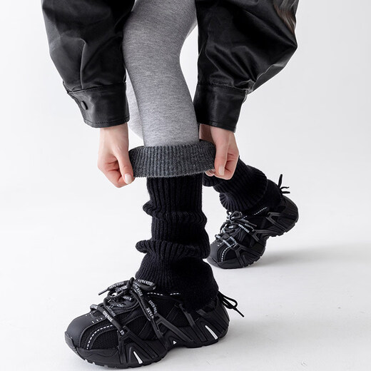 Kuiying (kuiying) contrasting color socks for women winter y2k cashmere socks with open Barn style calf covers with snow boots, long stockings, dark gray + black and gray contrasting colors, one size fits all (Priority for collection and purchase)