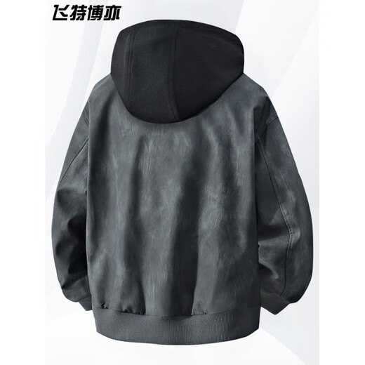 胖东来大码连帽皮衣外套男士春秋季假两件上衣胖东来同款 2578卡其 XL 130150斤