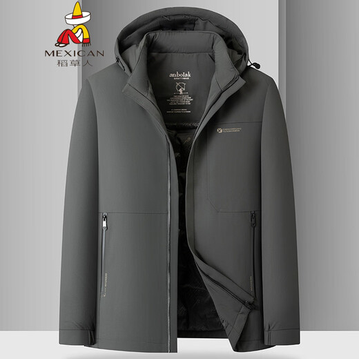 Scarecrow Fat Brother 2025 winter new men's plus size plus size stand collar hooded down jacket removable hood down jacket black XL 180