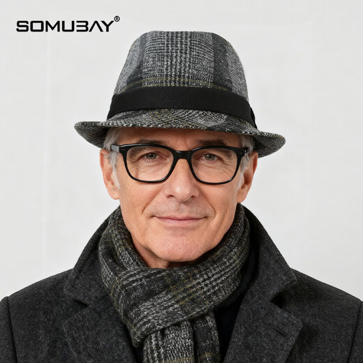 SOOKI men's British style jazz hat autumn and winter middle-aged and elderly gentlemen warm dad hat retro versatile beach hat black M (56-58cm)