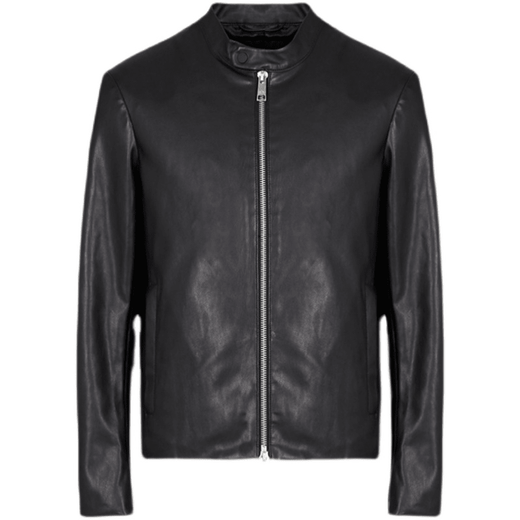 ARMANIExchange Armani AX Men's Slim Leather Stand Collar Motorcycle Leather Jacket Black XS 160/80A_