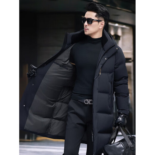 GUSKI Luxury High-end Brand Down Jacket Men's Autumn and Winter New Thick Warm Mid-Length Over-the-Knee Winterproof Jacket Black - Exquisite Gift Box M 170
