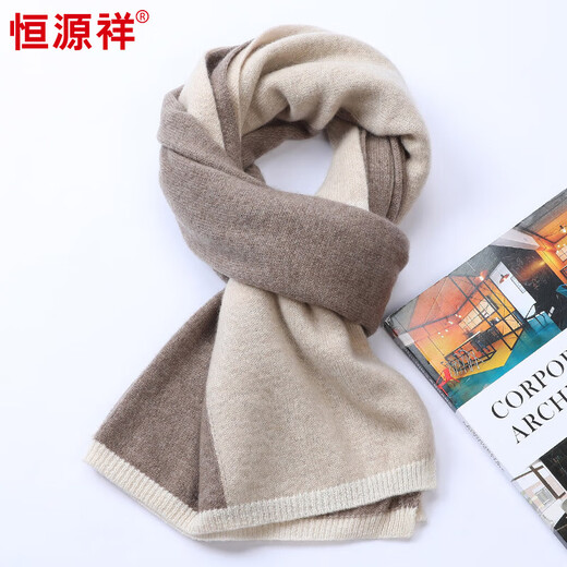 Hengyuanxiang 100% Pure Cashmere Scarf Unisex British Style Contrast Color Casual Scarf Versatile Thickened Warm Scarf Camel Color 60cm*174cm