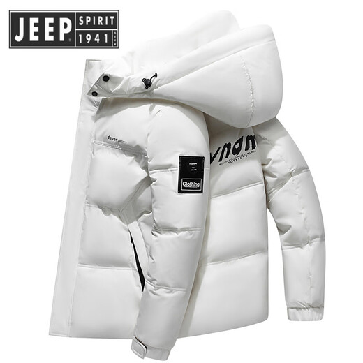 JEEP SPIRIT Зимний мужской пуховик Jeep для студентов молодого и среднего возраста, короткий съемный капюшон, тренд на белом утином пуху, утолщенный и теплый, белый M рекомендуется 100-125 Цзинь Цзинь равен 0,5 кг