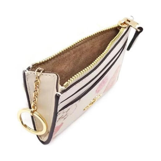 COACH Skinny Id Case 11 Printed Design Top Zipper Coated Canvas Wallet Mini Unisex White 1 White 2