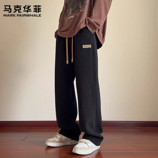MARK FAIRWHALE American retro casual pants for men 2025 winter new thickened corduroy sports comfortable and fashionable long pants black + black plus velvet plus velvet two-piece plus velvet M Recommended 95-110Jin Jin is equal to 0.5 kg