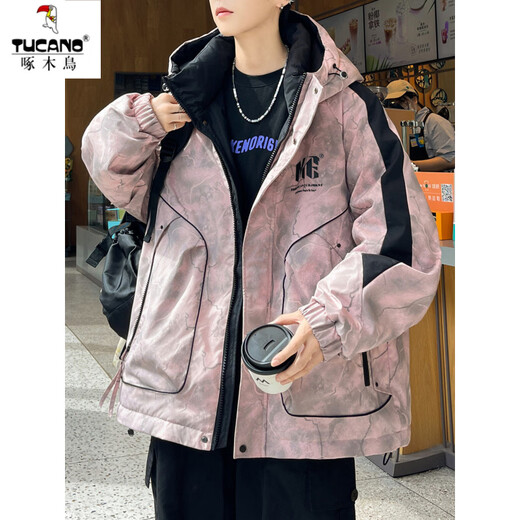 Woodpecker Workwear Down Jacket Men's Winter 2025 New White Duck Down Jacket Men's Hooded Thickened Warm Teenagers Coldproof Jacket Gray M