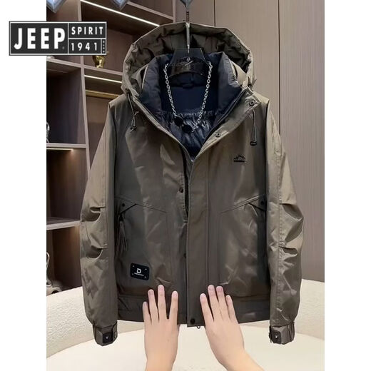 JEEP SPIRIT Jeep Workwear Down Jacket Men's Winter Thickened American Style Jacket White Duck Down Hooded Jacket Men's Warmth Protection Black M Recommended 105-125Jin Jin equals 0.5 kg