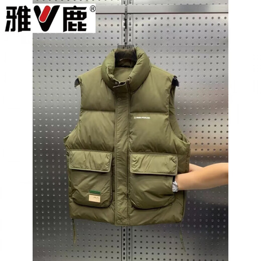 雅鹿冬季新款工装羽绒马甲男青年宽松休闲简约白鸭绒背心加厚无袖外套 黑色 M 建议100-130斤