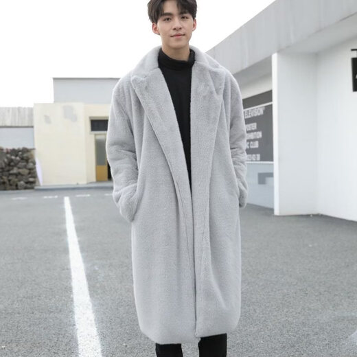 STRONG-WILLED thickened imitation mink fur long fur coat for men autumn and winter over the knee brand solid color long fur coat for men black S 90-115Jin Jin is equal to 0.5 kg