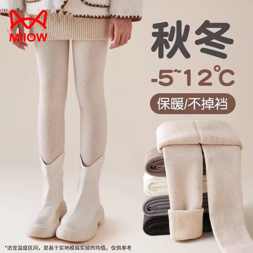 MiiOW girls' pantyhose autumn and winter medium thick thin velvet baby leggings autumn plus velvet outer wear children's leggings plus velvet/thick - with feet white & suitable - 512 170 M size recommended height 90-105cm vertical / strip