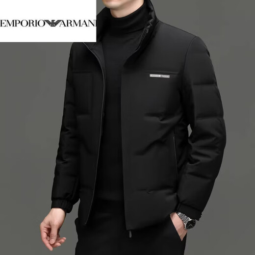 EMPORIO ARMANI Armani новый зимний пуховик модный повседневный воротник-стойка утолщенный мужской ветрозащитный и теплый мужской черный XL 175 110-125Jin Jin равен 0,5 кг