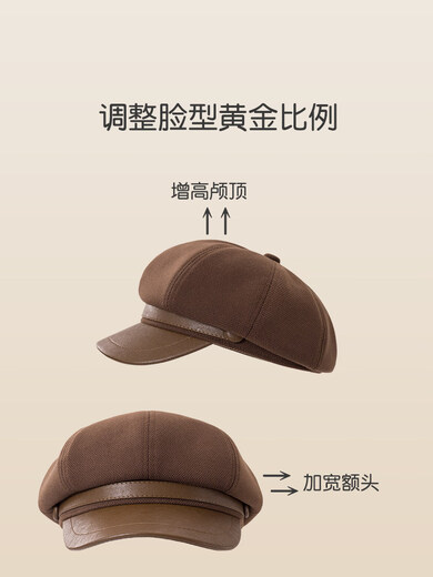 Xiaohongshu's popular model is suitable for square and round faces, small and big head circumferences, PU leather octagonal hat, retro beret for women, autumn and winter, black, small size (52-55cm), one size fits all