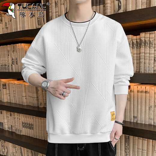 Woodpecker (TUCANO) sweatshirt men's spring and autumn loose round neck long-sleeved t-shirt men's casual bottoming shirt jacket white XL