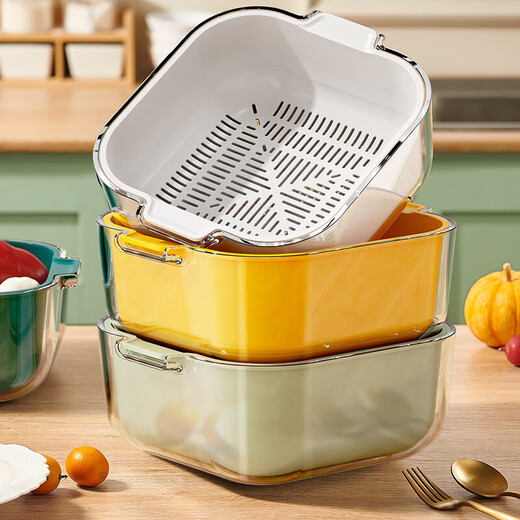 Tuojin 2024 new style sink drain basket kitchen living room tea house vegetable basket fruit plate washing basket double layer ivory white large double layer drain basket