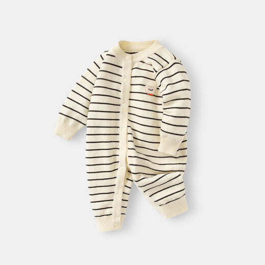 BORBOON B baby clothes jumpsuit spring 2026 new baby boy knitted jacket small month old baby spring and autumn crawling clothes striped bear 66cm