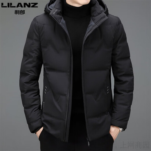 利郎（LILANZ）男装连帽服冬季加厚保暖中青年男士休闲短款防寒羽绒服外套 W2186黑色 M 170