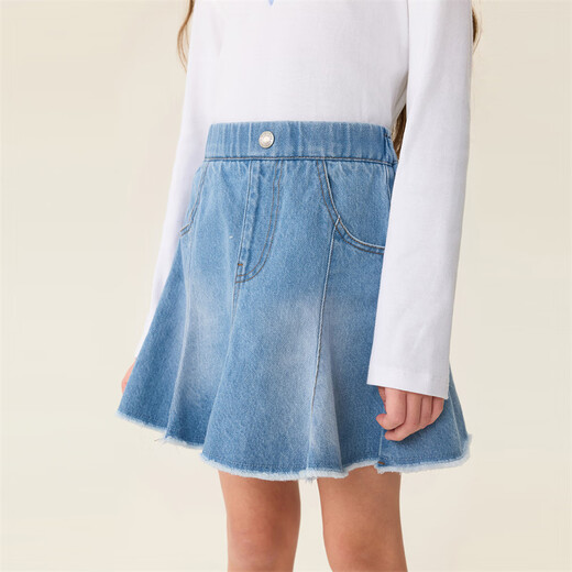 MARC&JANIE Mark Jenny blue denim girls' version A denim skirt children's skirt skirt spring new style 560176 light denim - ready stock 110 cm (recommended height 101-110cm)
